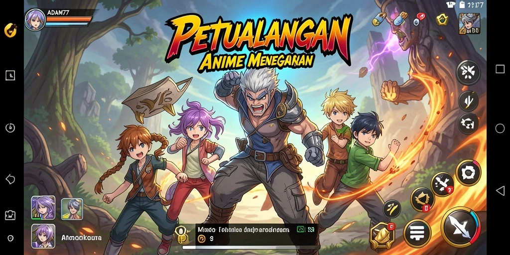 Screenshot gameplay ADAM77 menampilkan aksi seru bertarung dalam dunia Anime.