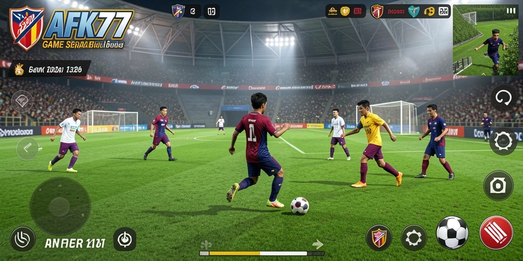 Tampilan gameplay seru di lapangan sepak bola AFK77.