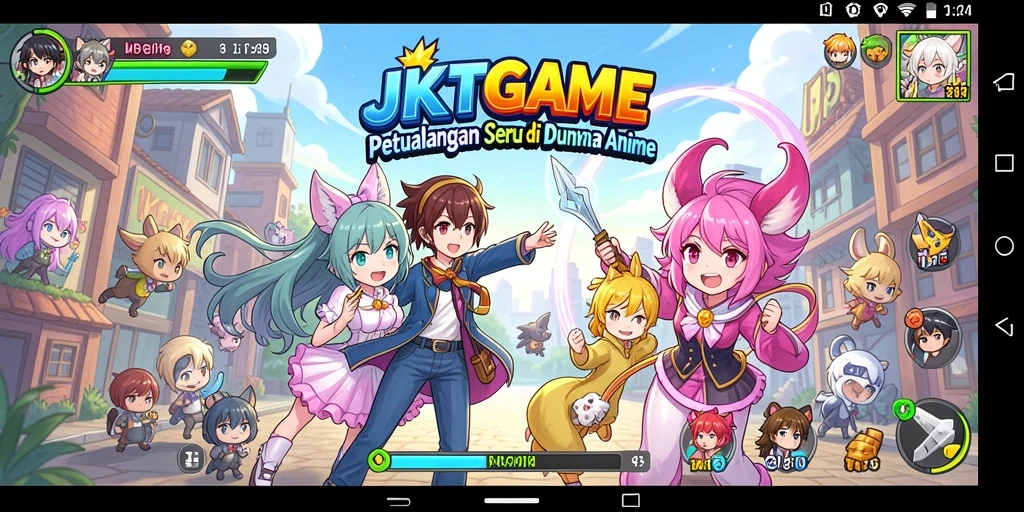 Screenshot gameplay JKTGAME menampilkan pertempuran seru dengan karakter anime.
