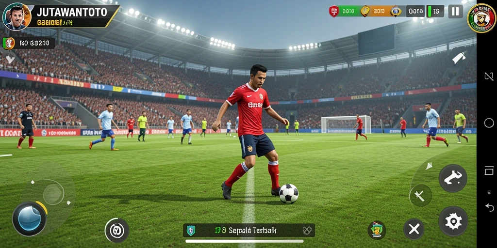 Tampilan gameplay sepak bola yang realistis dan mendebarkan.