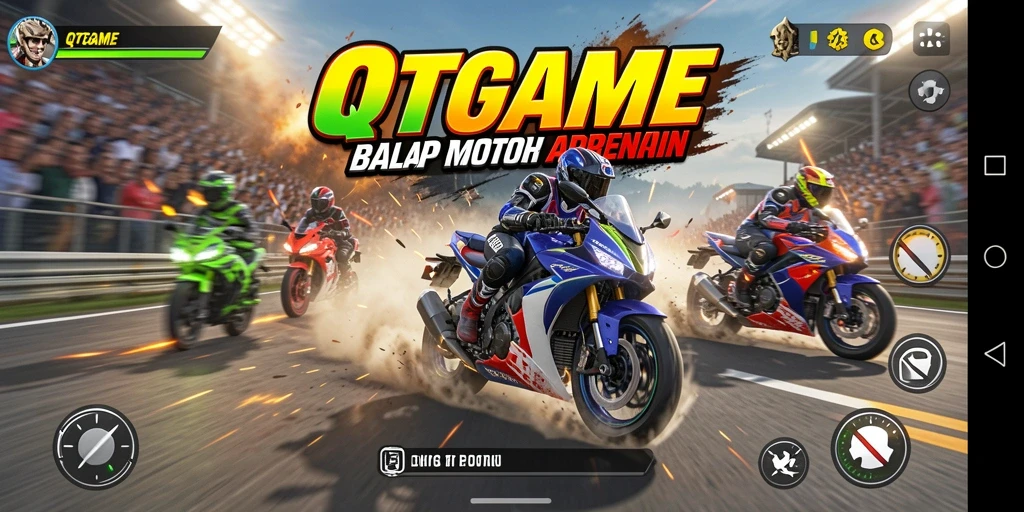 Gameplay seru dalam balapan motor cepat di QTGAME.