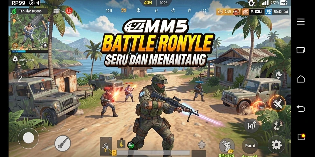 Tampilan dinamis gameplay RP99 dalam pertempuran Battle Royale.