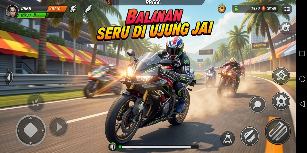 Tampilkan gameplay seru balapan motor di RR666.