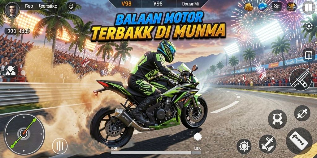 Gameplay seru balapan motor di V98 dengan grafik memukau.
